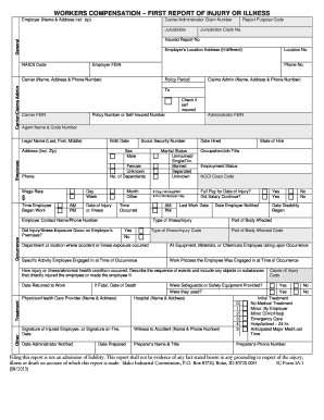 Workers Compensation First Report of Injury or Illness