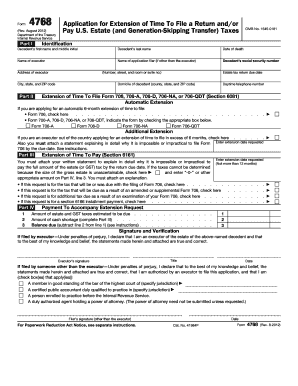 Form 4768 Application for Extension of Time To File a Return and/or Pay U.S. Estate Taxes