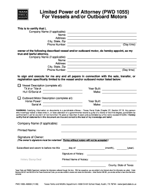 Limited Power of Attorney for Vessels and Outboard Motors