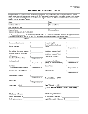 Personal Net Worth Statement Form 2099