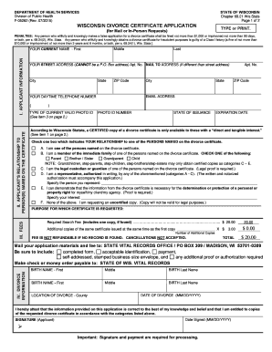 Wisconsin Divorce Certificate Application