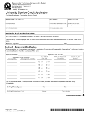 Michigan University Service Credit Application