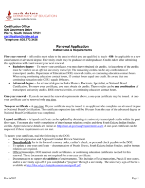 South Dakota Teacher Certificate Renewal Application