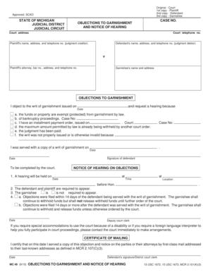 Objections to Garnishment and Notice of Hearing