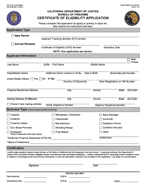 California Certificate of Eligibility Application