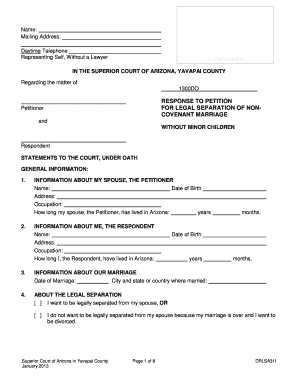 Response to Petition for Legal Separation of Non-Covenant Marriage