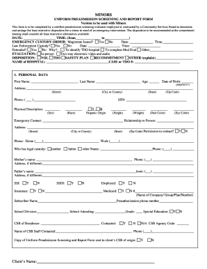 Uniform Preadmission Screening and Report Form for Minors