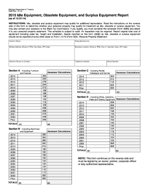 Michigan Idle Equipment Report Form 2698