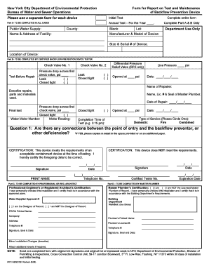NYC Backflow Prevention Device Test Report