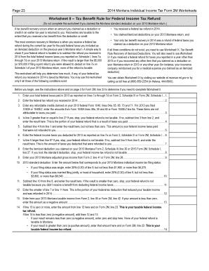 Montana Tax Benefit Rule Worksheet