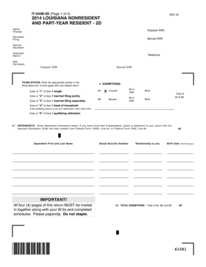 Louisiana Nonresident and Part-year Resident Tax Return 2D