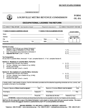 Louisville Metro Occupational License Tax Return