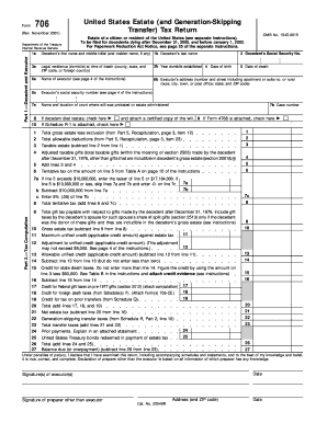 US Federal Estate Tax Return Form 706