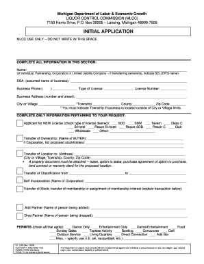 Michigan Liquor License Application