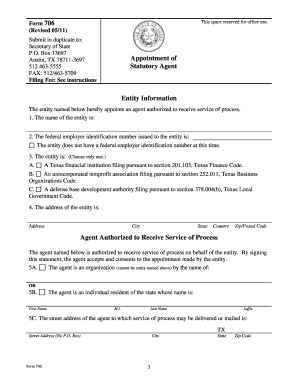 Texas Appointment of Statutory Agent Form 706