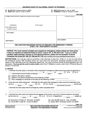 Declaration Regarding Notice of Request for Emergency Orders