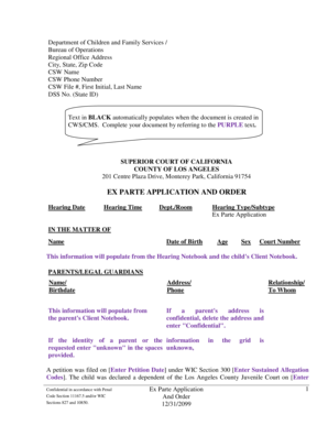 California Ex Parte Application and Order