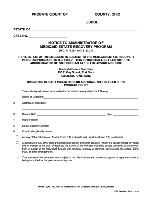 Notice to Administrator of Medicaid Estate Recovery