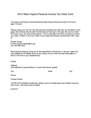 West Virginia Personal Income Tax Order Form