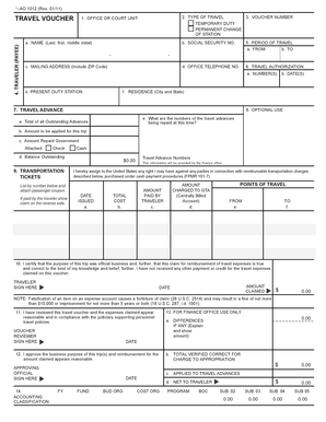US Federal Travel Voucher AO 1012