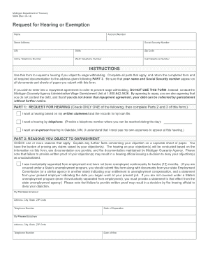Michigan Request for Hearing or Exemption