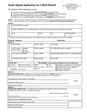 South Dakota Birth Record Application