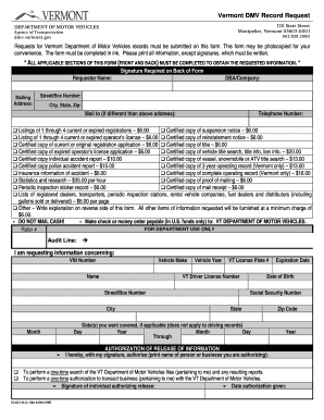 Vermont DMV Record Request Form