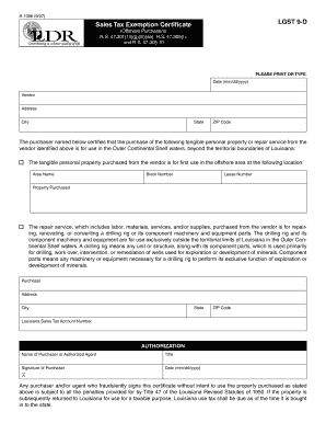 Louisiana Sales Tax Exemption Certificate