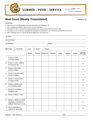 Weekly Consolidated Meal Count Form