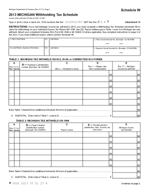 Michigan Withholding Tax Schedule W