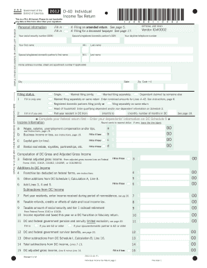 District of Columbia 2012 D-40 Individual Income Tax Return