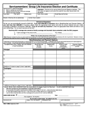 Servicemembers' Group Life Insurance Election and Certificate