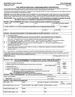 Wisconsin Birth Certificate Fax Application