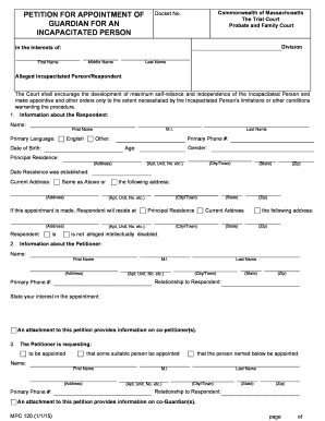 Petition for Appointment of Guardian for Incapacitated Person