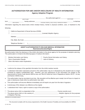 California Adoption Medical Information Release Form