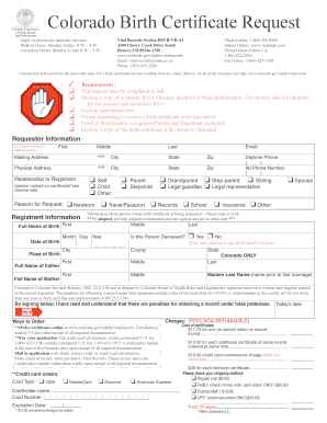 Colorado Birth Certificate Request Form