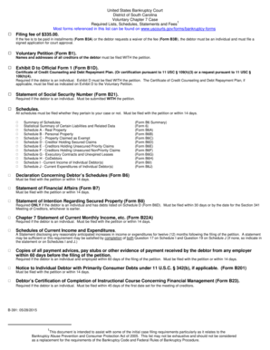 9 Filing fee of $335.00. 9 Voluntary Petition (Form B1). 9 Exhibit D to ... - scb uscourts
