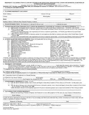 New Jersey Veteran Property Tax Deduction Claim