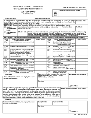 US Customs Bond Form 301