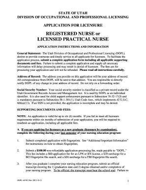 Utah Registered Nurse Licensure Application