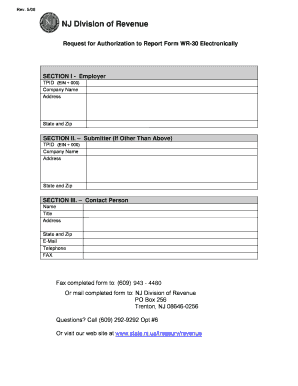 NJ Form WR-30 Electronic Reporting Authorization
