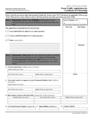 USCIS Form N-600 Application for Certificate of Citizenship