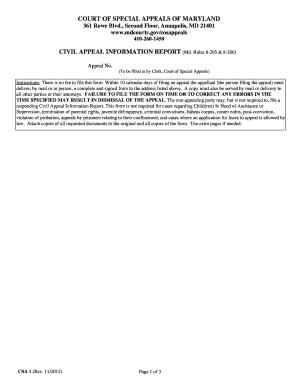 Civil Appeal Information Report