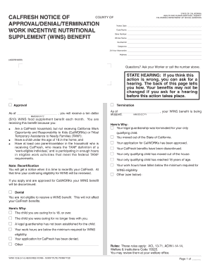 California WINS Benefit Approval/Denial/Termination Notice