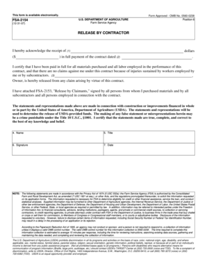 USDA FSA-2154 Release by Contractor
