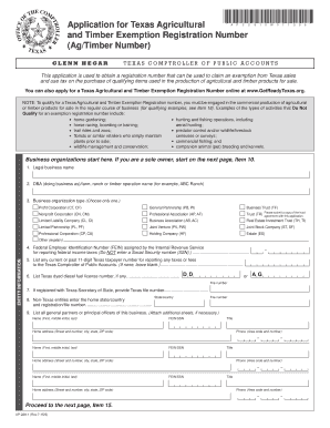 Texas Agricultural and Timber Exemption Registration Application