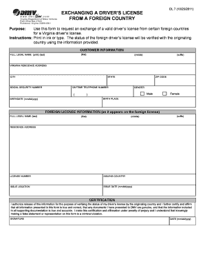 Virginia Driver's License Exchange Form