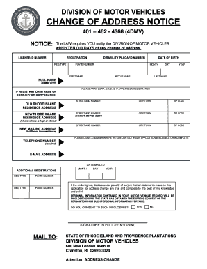 Rhode Island DMV Address Change Form