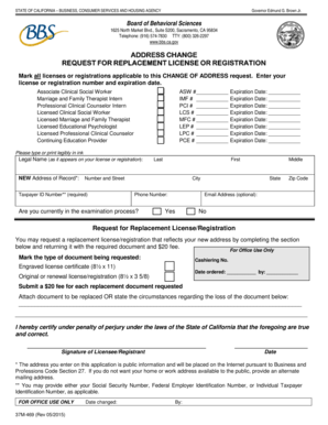 California Address Change Request for Behavioral Sciences License