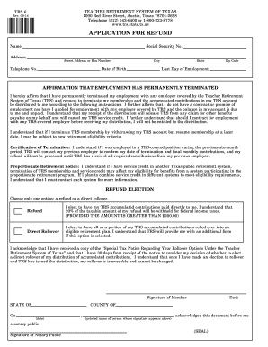 Texas Teacher Retirement System Refund Application